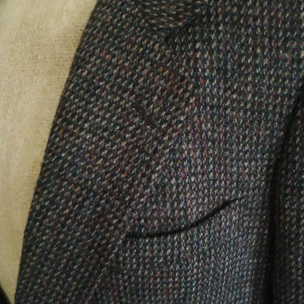 Vintage Suit Jacket Mens 42L Brown Check Tweed Wool 2 Button Blazer Academia USA